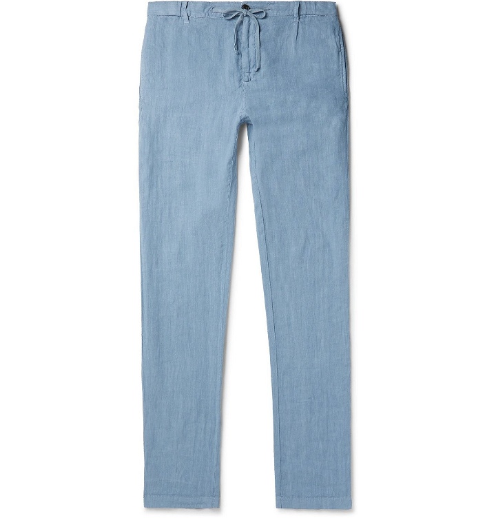 Photo: Hartford - Slim-Fit Tapered Pleated Linen Drawstring Trousers - Blue