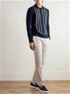 Mr P. - Golf Striped Merino Wool Polo Shirt - Blue