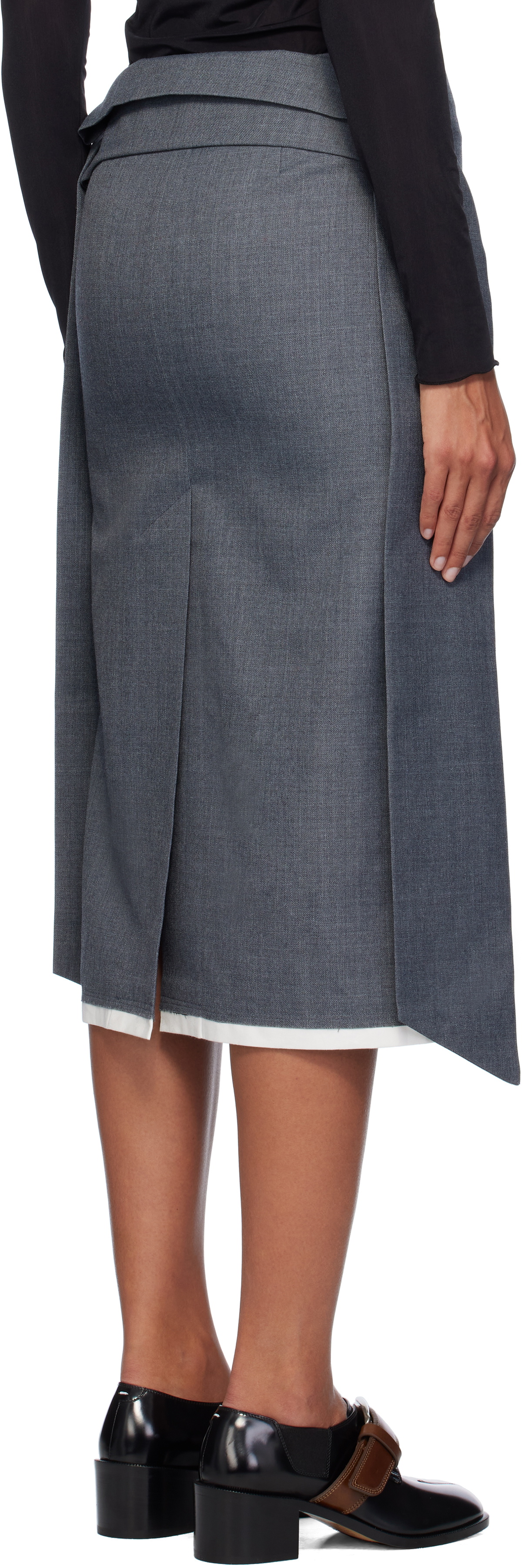 AO Yes Gray Low Waist Knot Straight Midi Skirt