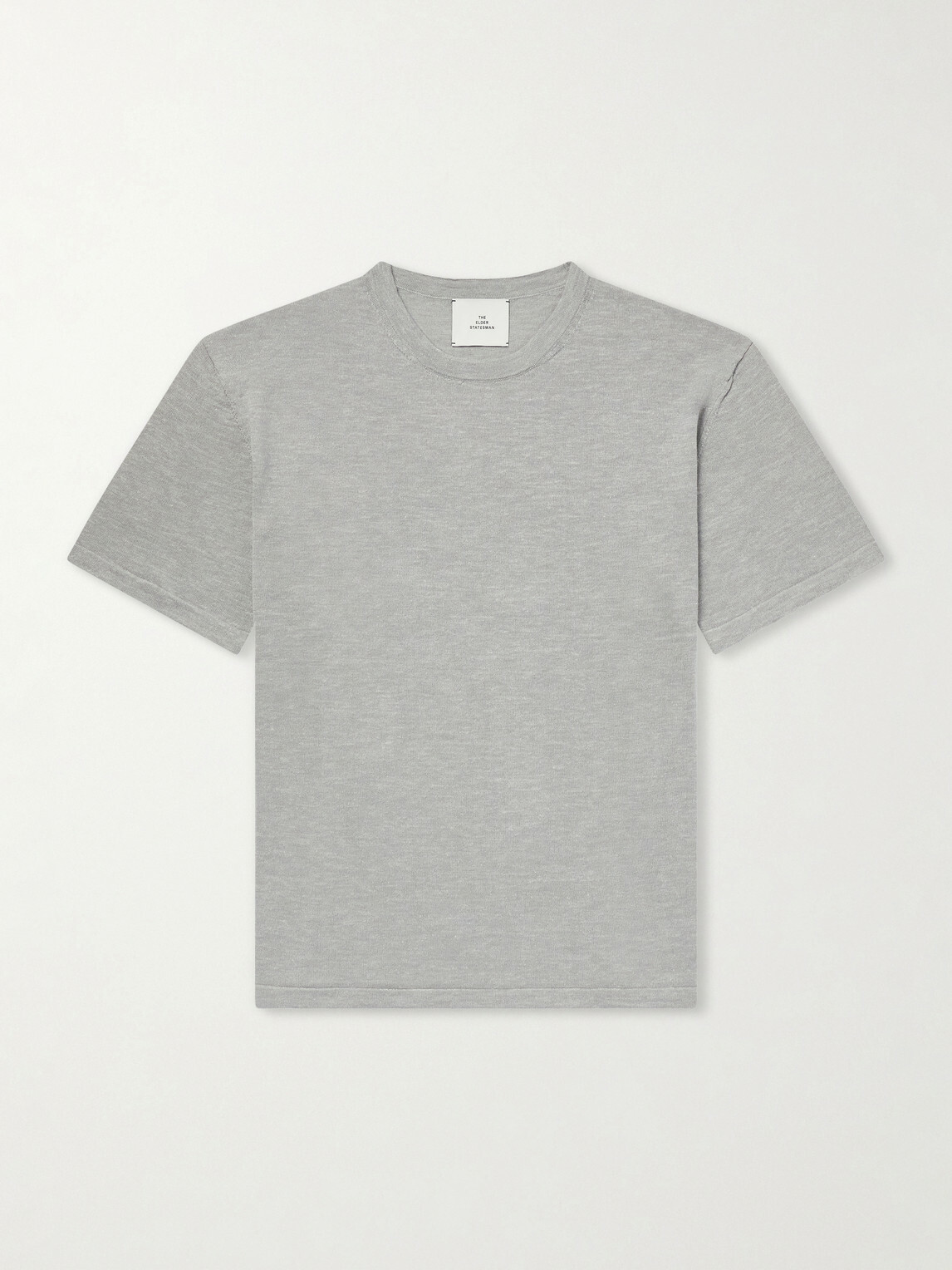 The Elder Statesman - Lenny Ribbed Wool, Silk and Linen-Blend T-Shirt - Gray