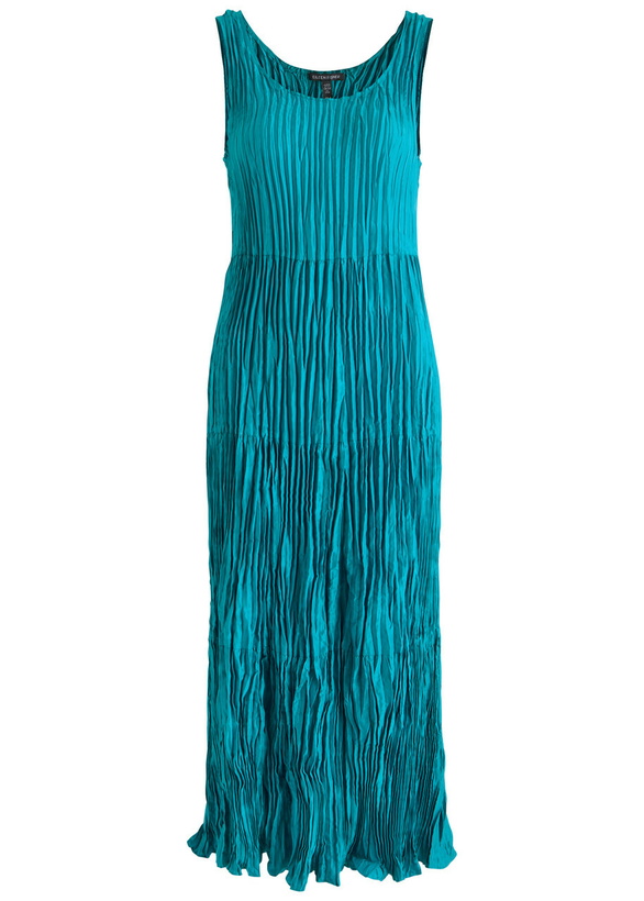 Photo: Eileen Fisher Crinkled Plissé Tiered Silk Midi Dress Teal