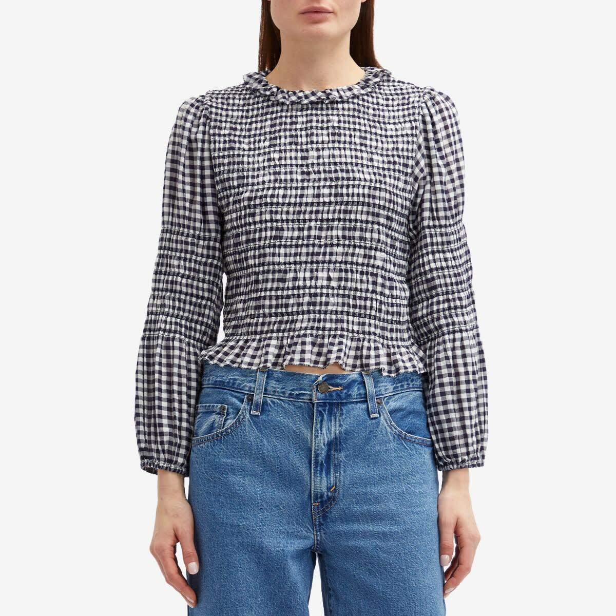 RIXO Women's Gardenia Top in French Check Navy
