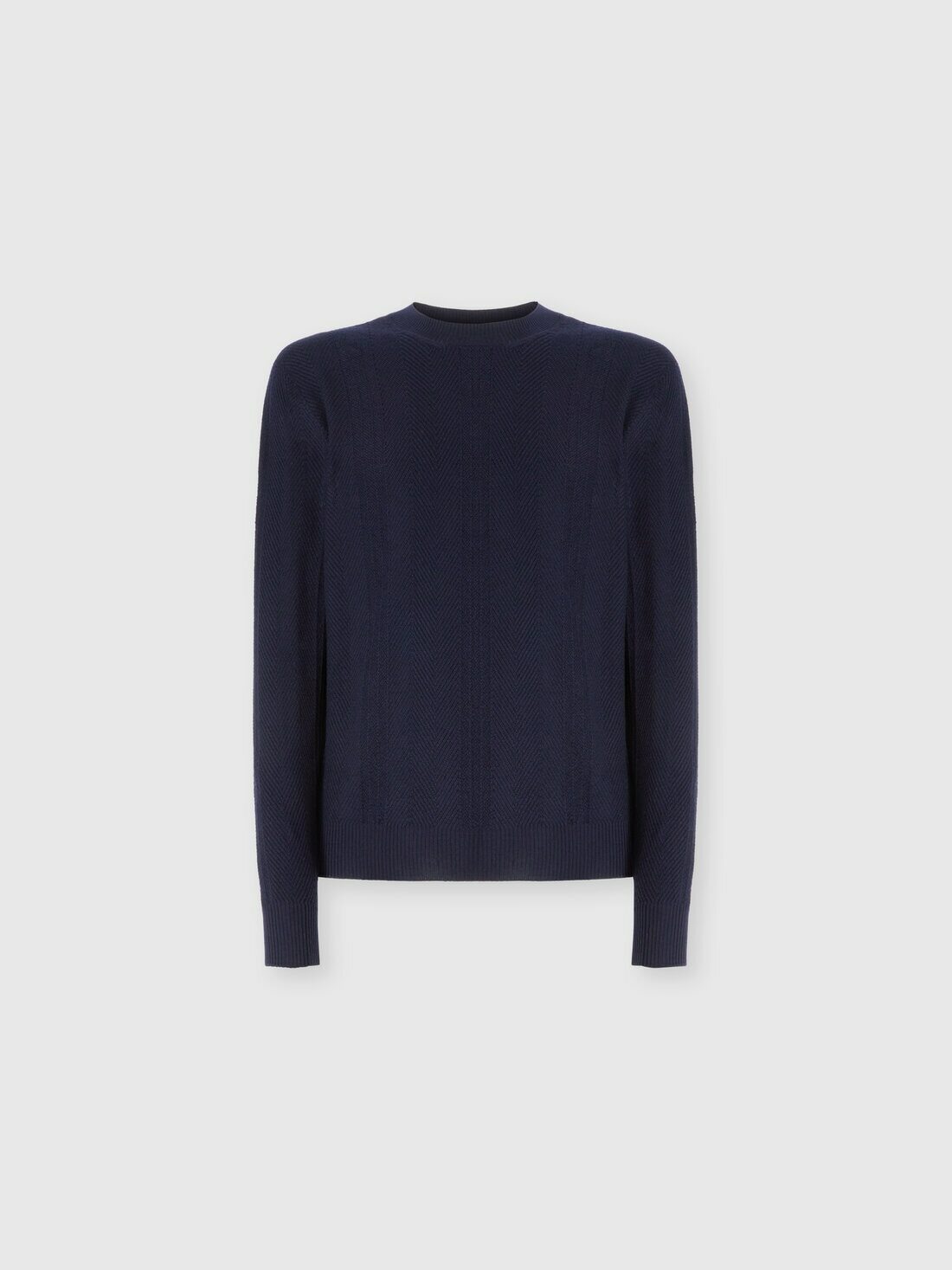 Missoni - Crew neck sweater in wool with chevron pattern, Men, Navy Blue
