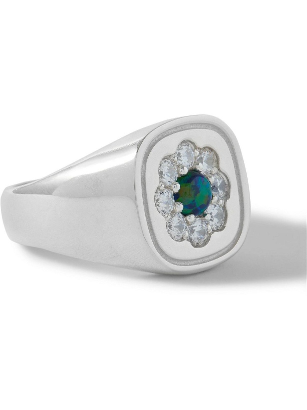 Photo: Hatton Labs - Green Daisy Sterling Silver Crystal Signet Ring - Silver