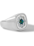 Hatton Labs - Green Daisy Sterling Silver Crystal Signet Ring - Silver