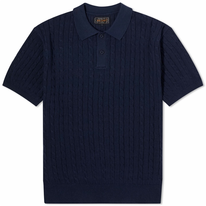 Photo: Beams Plus Men's Cable Knit Polo Shirt in Navy
