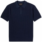 Beams Plus Men's Cable Knit Polo Shirt in Navy