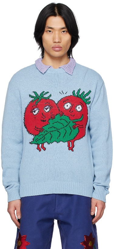 Photo: Sky High Farm Workwear Blue Happy Tomatoes Sweater