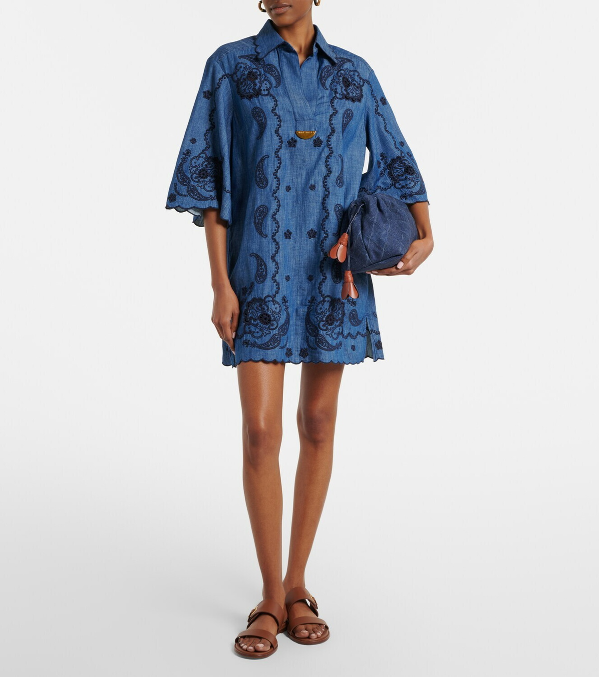 Zimmermann Embroidered cotton chambray minidress