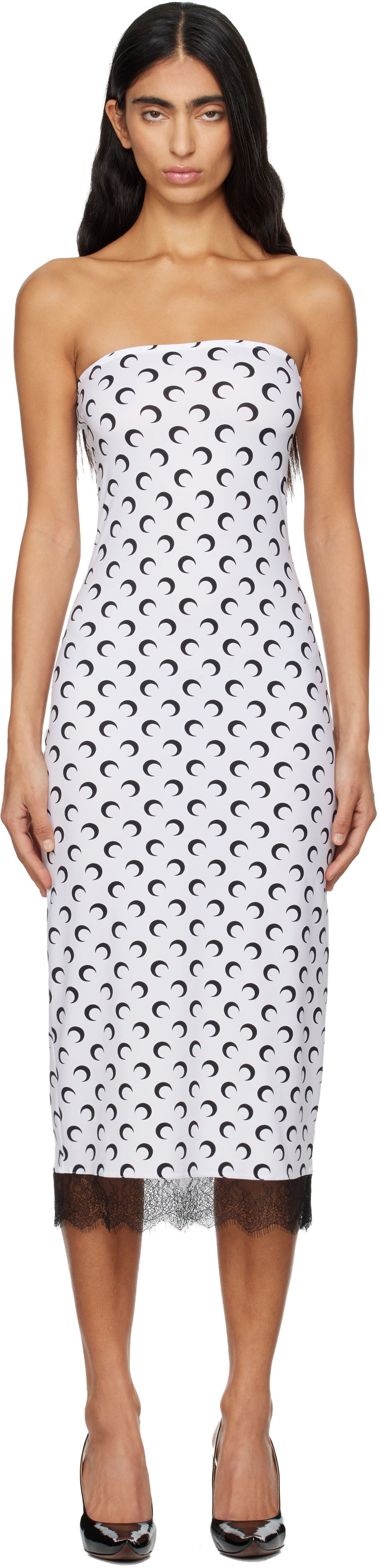 Marine Serre White Recycled Moon Jersey Bustier Midi Dress