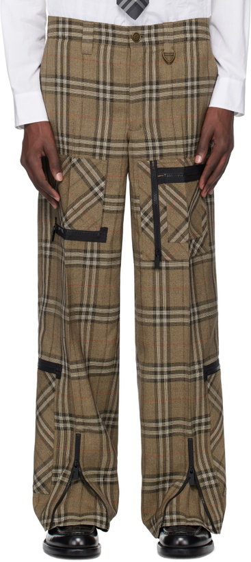 Photo: Burberry Brown Check Silk Blend Cargo Pants
