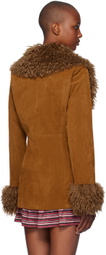 Anna Sui Tan Faux-Fur Trimmed Faux-Suede Jacket