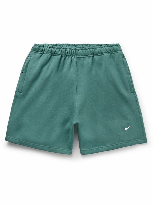 Photo: Nike - Solo Swoosh Straight-Leg Logo-Embroidered Cotton-Blend Jersey Shorts - Green