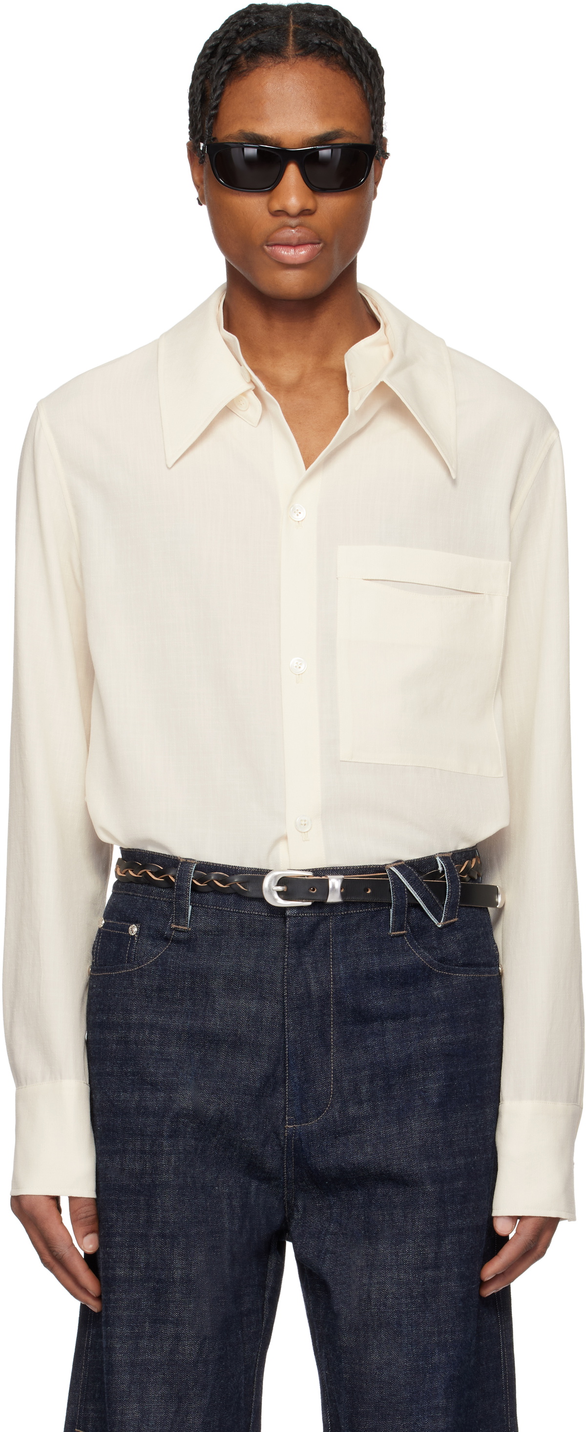 NULLUS Off-White Kerchief Collar Shirt