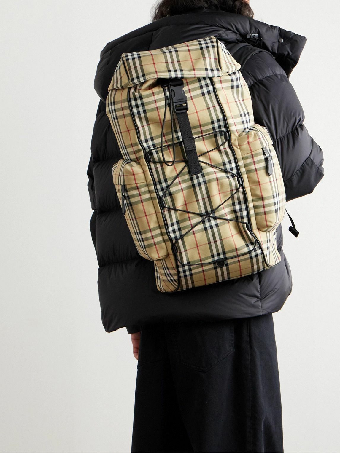 Burberry - Murray Logo-Embossed Checked Shell Leather-Trimmed Backpacks ...
