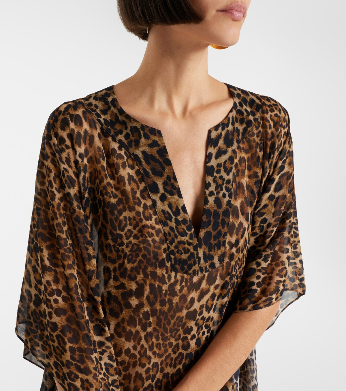 Nili Lotan Erica leopard-print semi-sheer silk kaftan