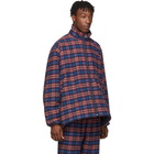Balenciaga Blue and Red Check Flannel Quilted Zip-Up Jacket
