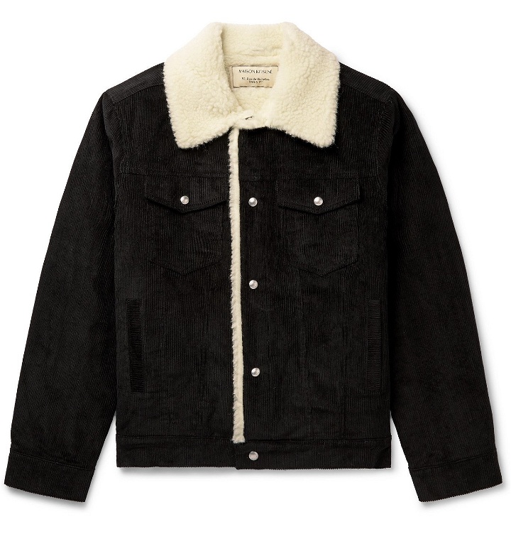Photo: Maison Kitsuné - Faux Shearling-Lined Cotton-Corduroy Trucker Jacket - Black