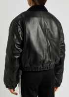 Meryll Rogge Padded Hooded Leather Bomber Jacket Black