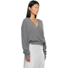 OPEN YY Gray Wool Criss Cross Wrap Knit Sweater