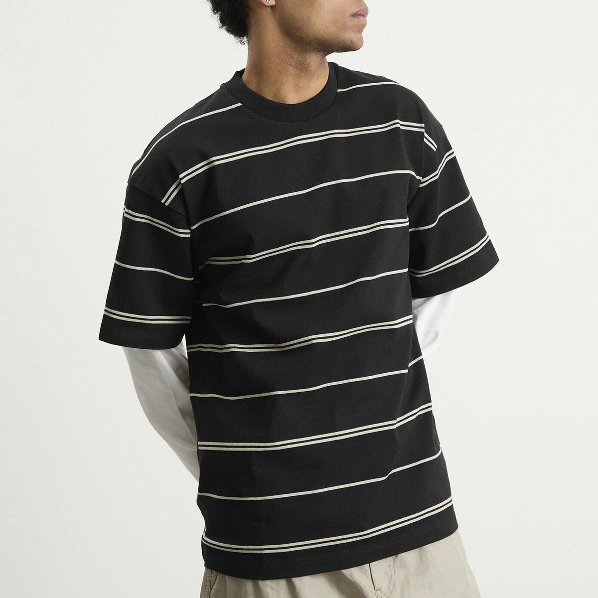 Comme des Garçons Homme Men's Horiztonal Stripe Long Sleeve Top in Black/Grey X Off-White