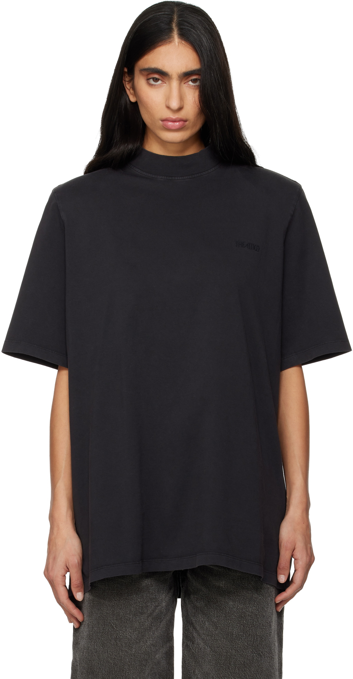 The Attico Black Padded Shoulder T-shirt