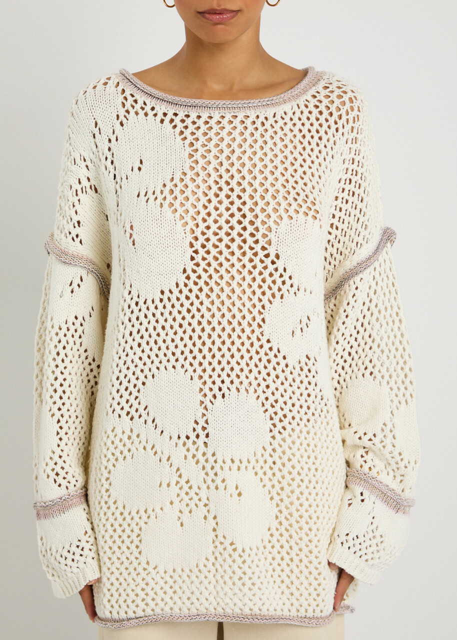 Free People Hidden Tropics Open-knit Cotton Jumper Ivory