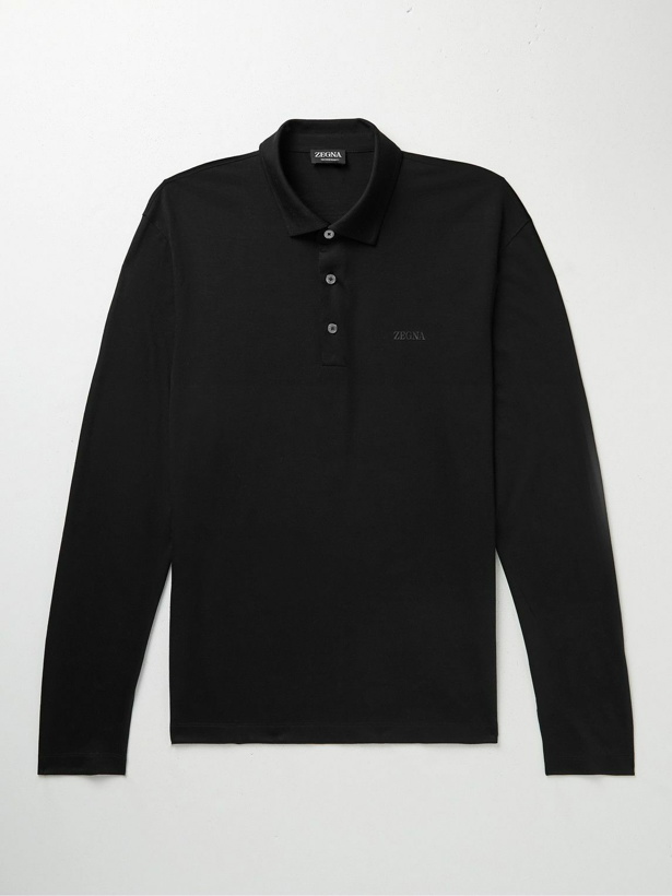 Photo: Zegna - Slim-Fit TECHMERINO Wool and Lyocell-Blend Jersey Polo Shirt - Black