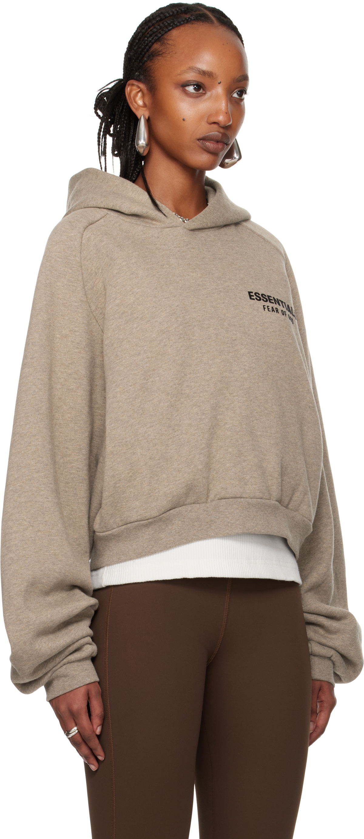 Fear of God ESSENTIALS Gray Fleece Cropped Hoodie