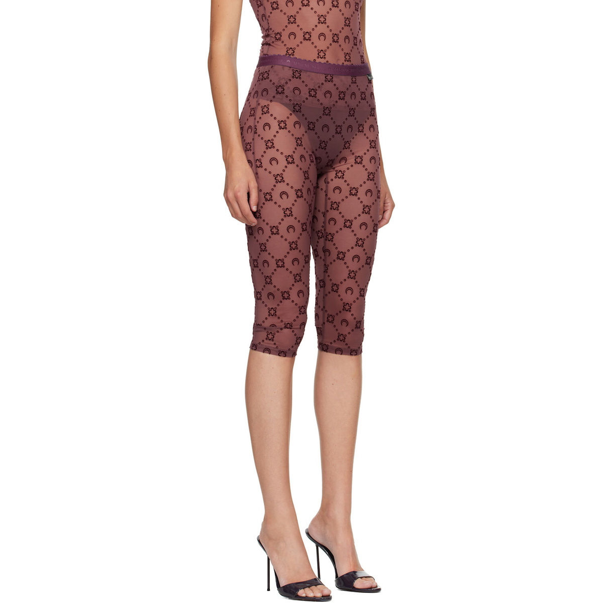 Marine Serre Burgundy Moonogram Mesh Flock Capri Leggings