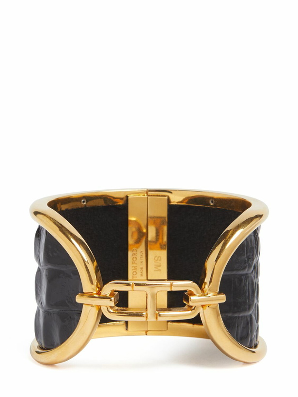 Photo: TOM FORD Embossed Leather & Brass Cuff Bracelet