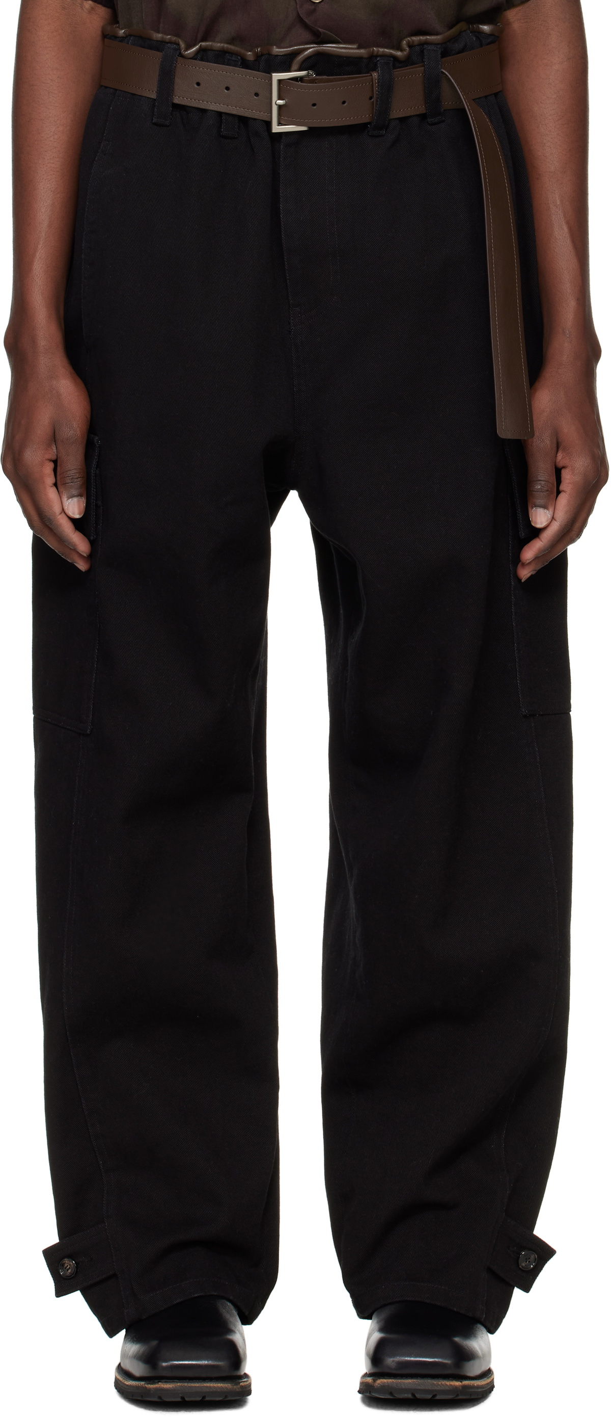 System Black Cotton Binded Cargo Pants