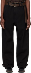 System Black Cotton Binded Cargo Pants