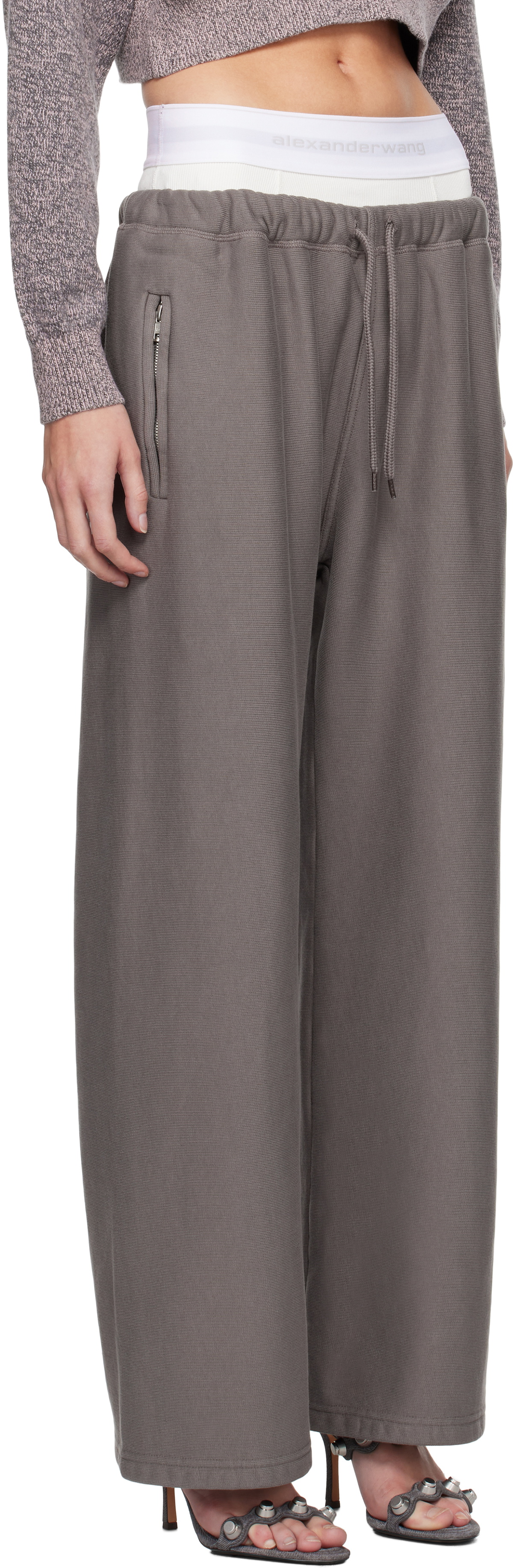 alexanderwang.t Gray Wide Leg Pre-Styled Logo Brief Sweatpants