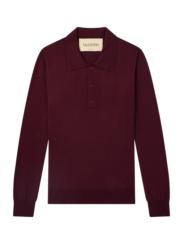 Photo: Valentino Garavani - Logo-Embroidered Virgin Wool Polo Shirt - Burgundy