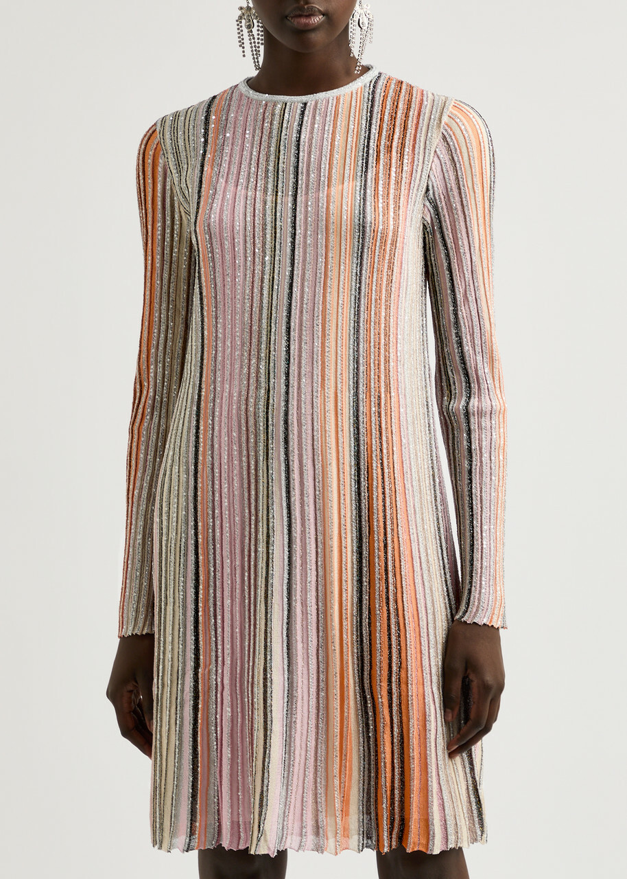 Missoni Striped Embellished Metallic-knit Mini Dress