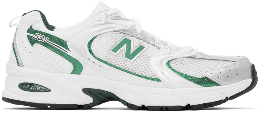 New Balance White & Green 530 Sneakers
