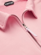 TOM FORD - Leather-Trimmed Jersey Half-Zip Sweatshirt - Pink