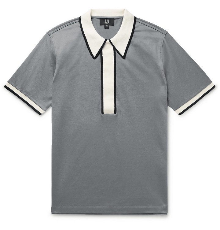 Photo: Dunhill - Contrast-Trimmed Cotton-Jersey Polo Shirt - Men - Gray