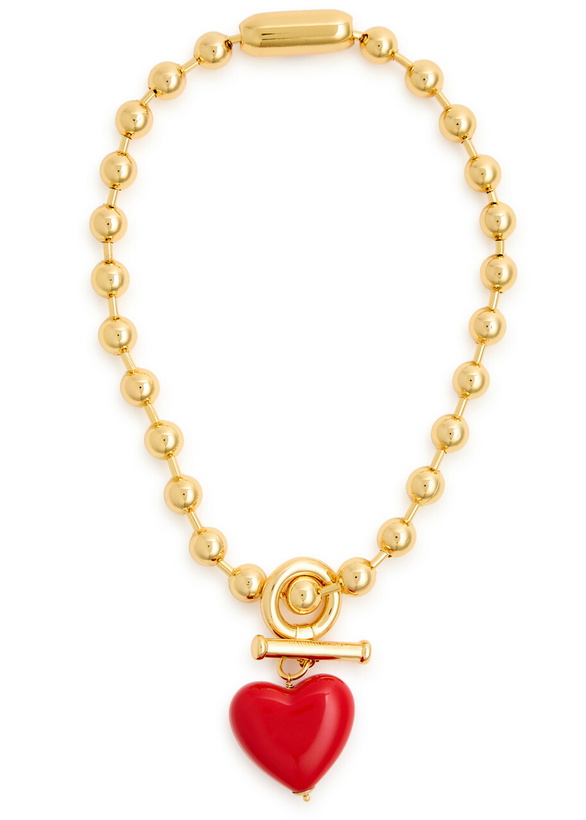 Photo: Timeless Pearly Heart 24kt Gold-plated Necklace - Red - One Size