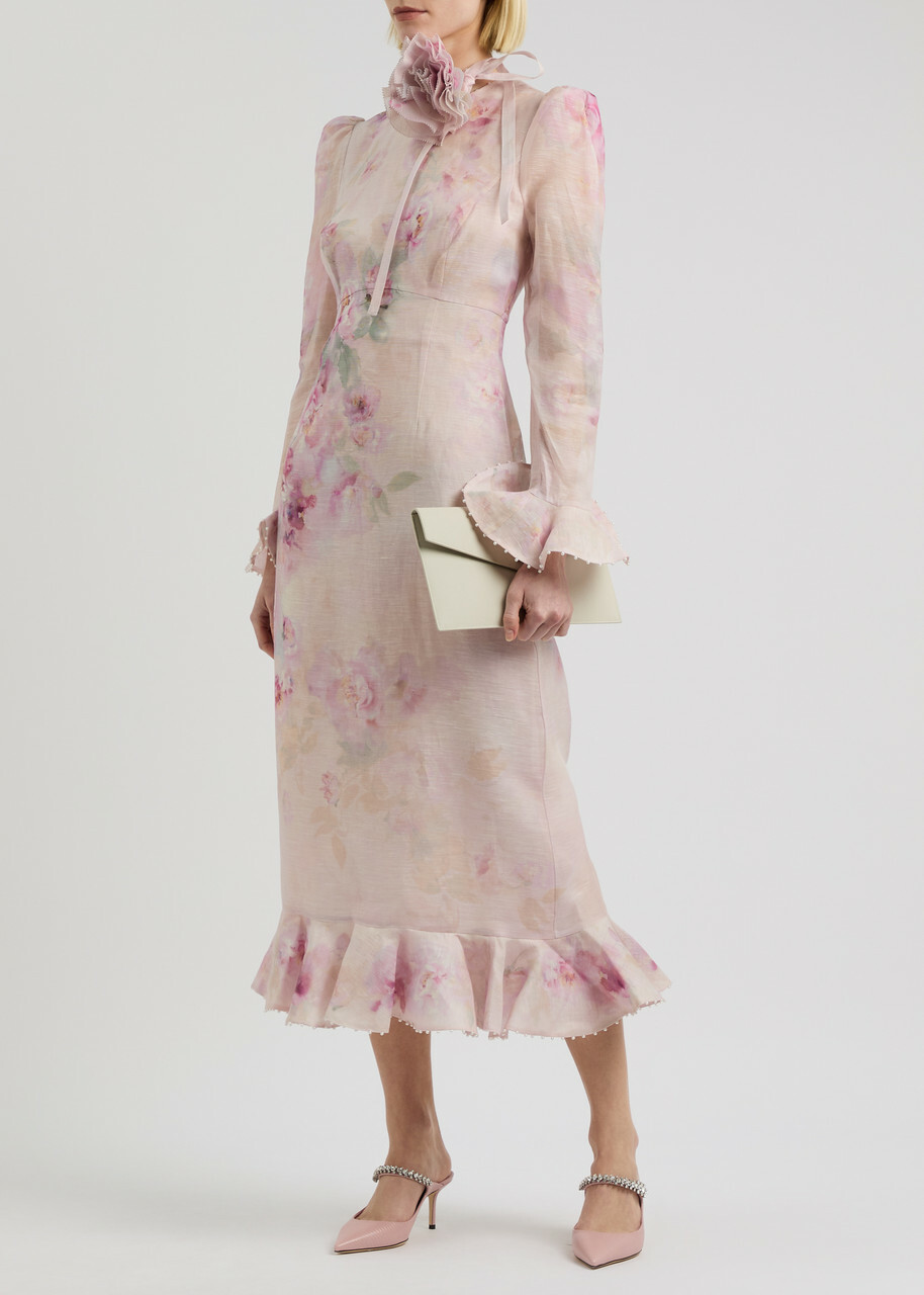 zimmermann crush floral midi dress ZIMMERMANN Crush Flower Midi Dress | Pink