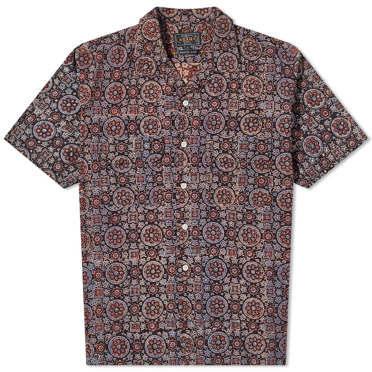 Beams Plus Men's Ajrak Print Vacation Shirt in Black Beams Plus