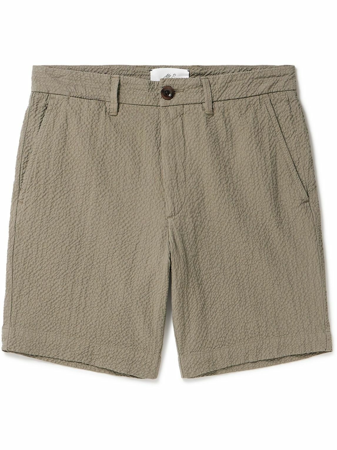 Photo: Mr P. - Slim-Fit Straight-Leg Stretch-Cotton Seersucker Shorts - Brown