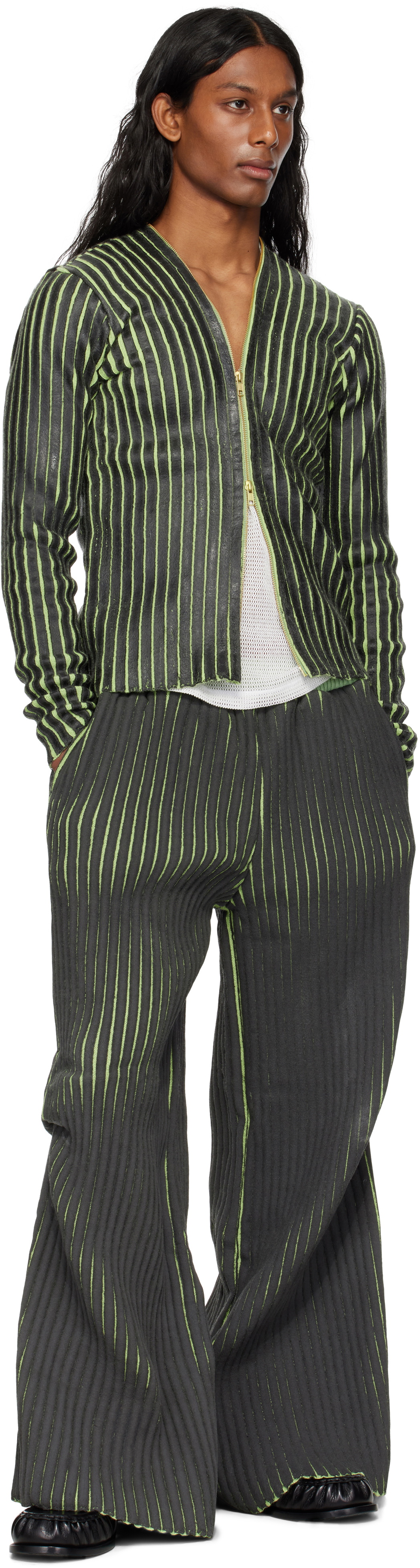 Stanley Raffington Black & Green Plated Knit Jacket