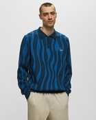 By Parra Aqua Weed Waves Knitted Polo Shirt Blue - Mens - Polos