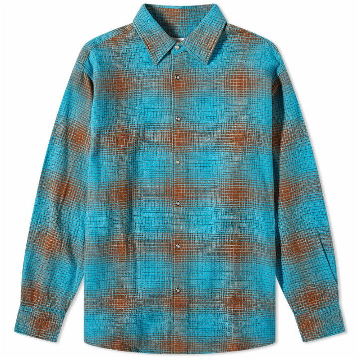 Photo: Noma t.d. Men's Ombre Plaid Shirt in Water/Brown