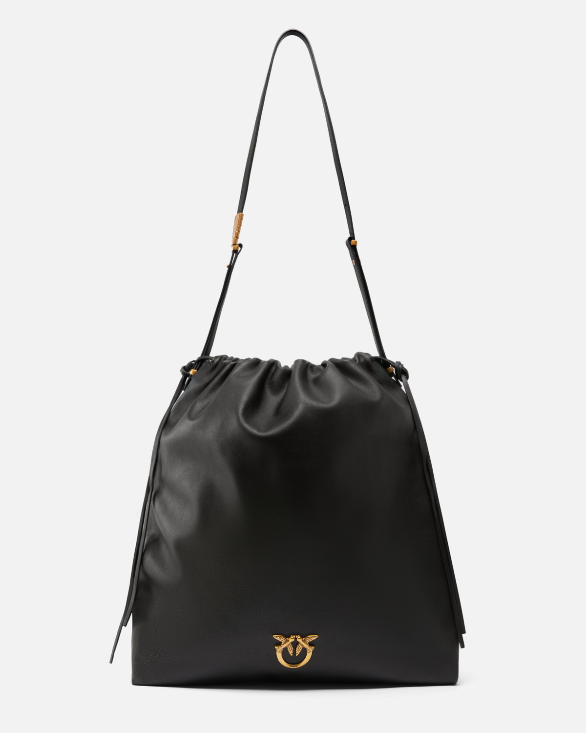 Pinko Large Soft Square Leather Bag Black Antique Gold