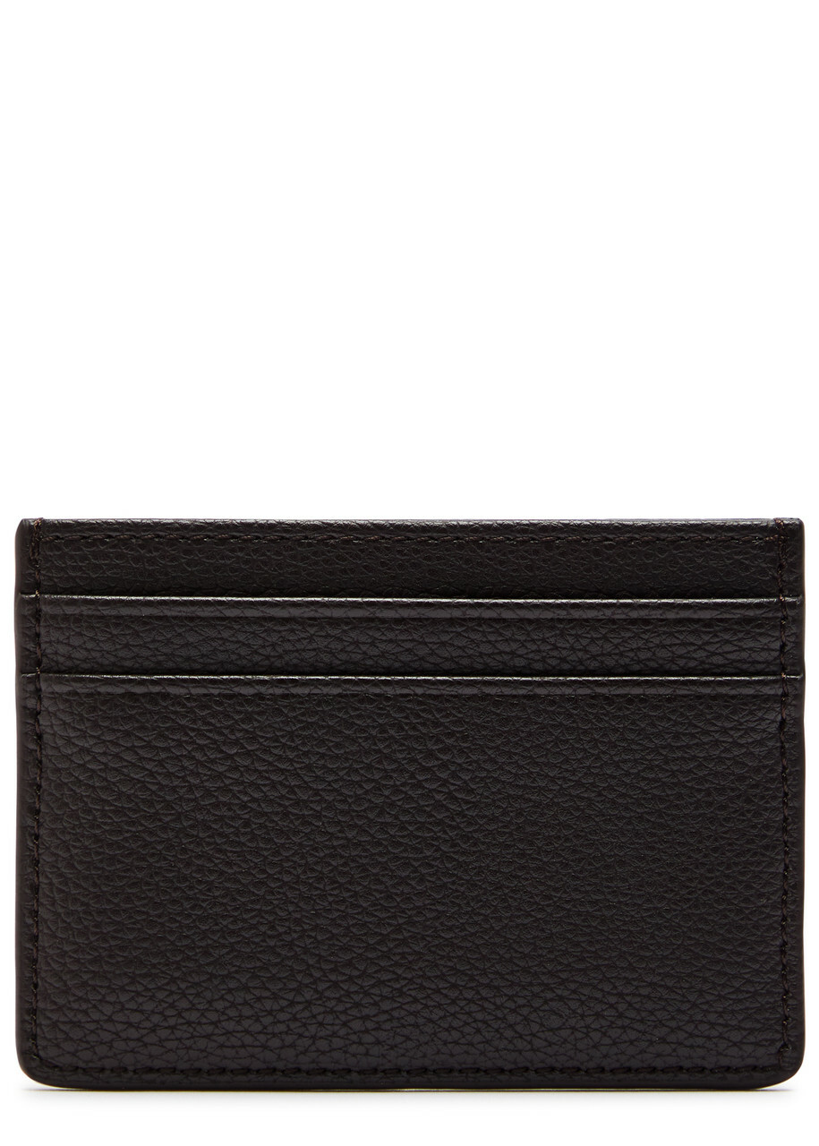 Boss Ray Logo Grained Leather Card Holder - Dark Brown - One Size