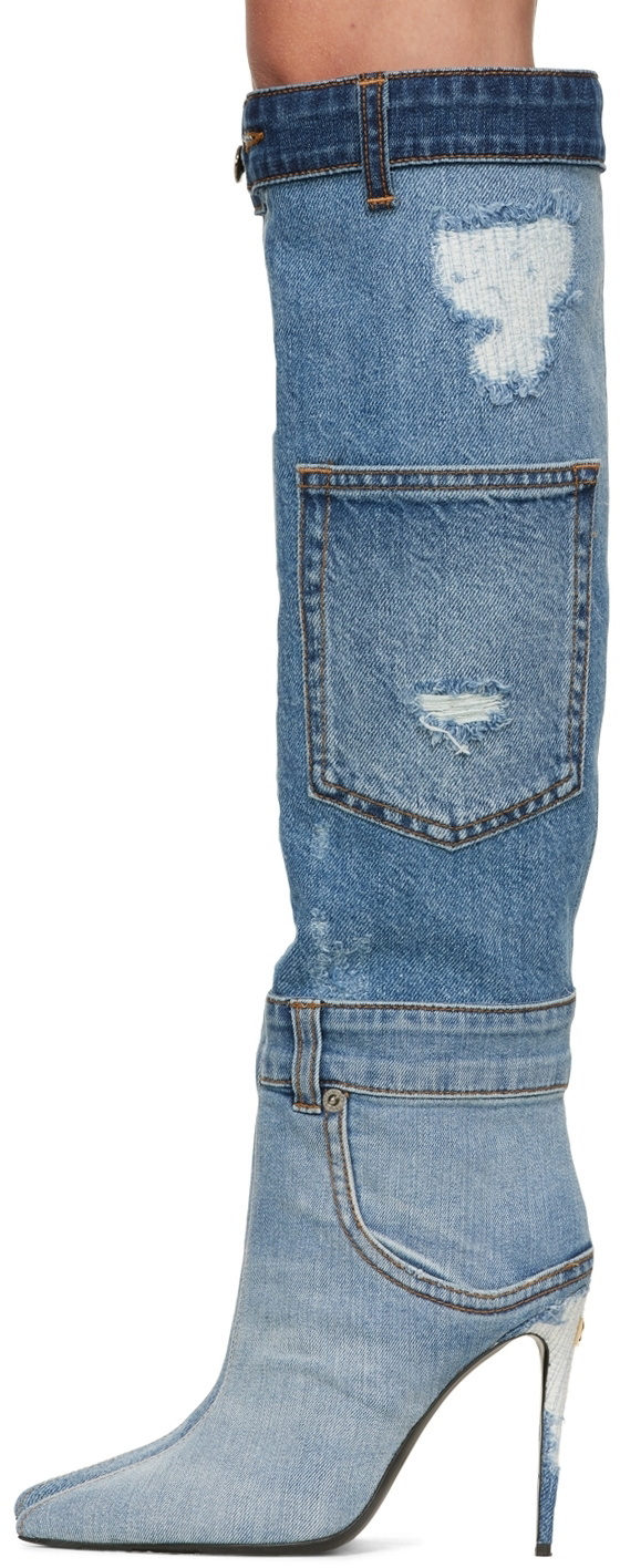 Dolce & Gabbana Blue Patchwork Denim Tall Boots Dolce & Gabbana