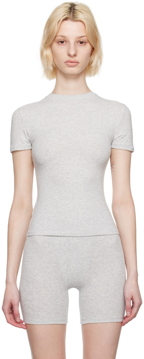 SKIMS Gray Cotton Jersey T-Shirt SKIMS